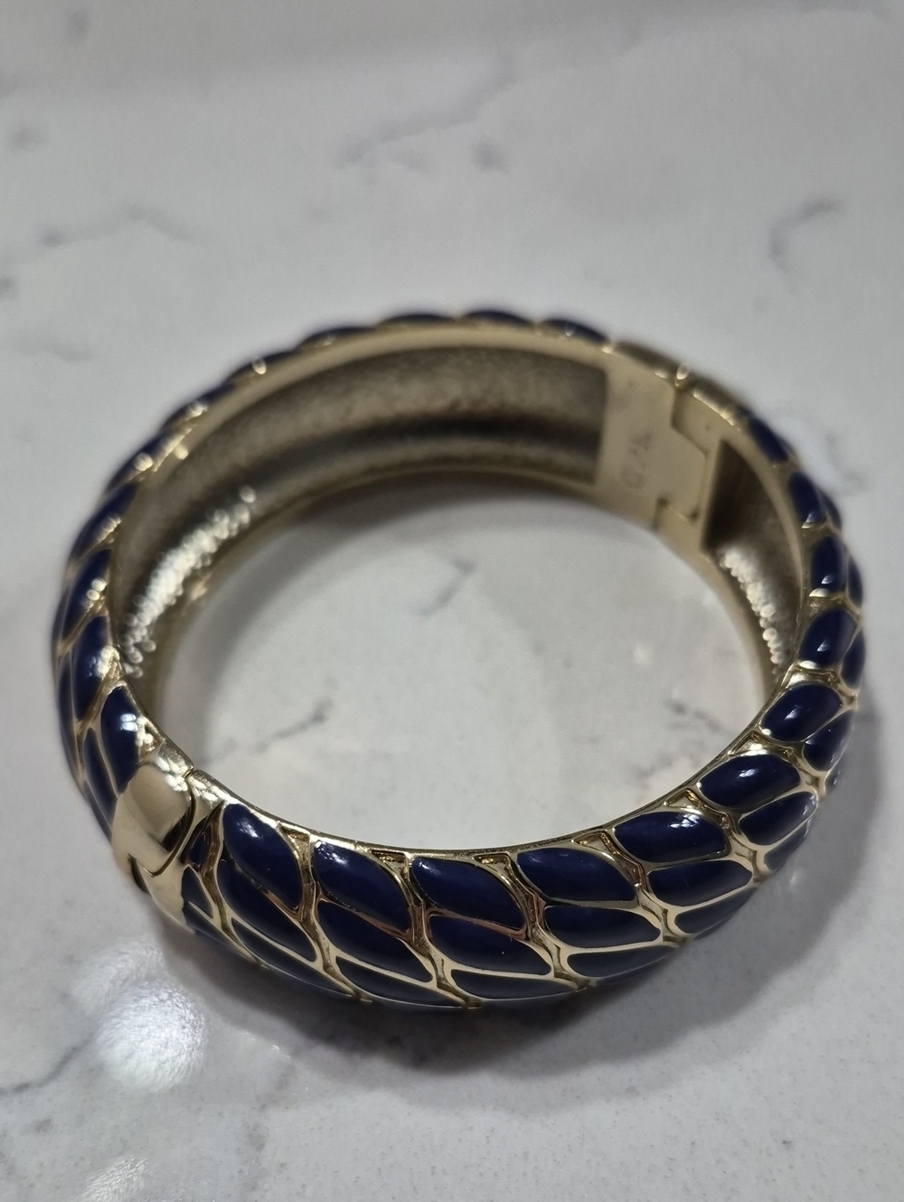 Gold-Tone Navy Enamel Hinge Bangle Bracelet